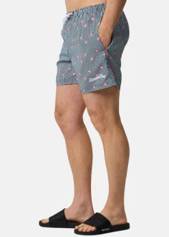 New Blount & Pool Beachshorts Navy Stripe Flamingo