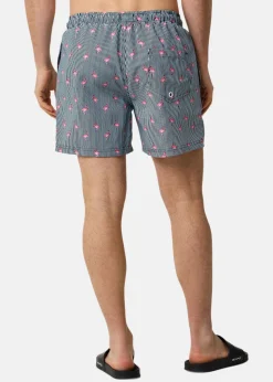 New Blount & Pool Beachshorts Navy Stripe Flamingo