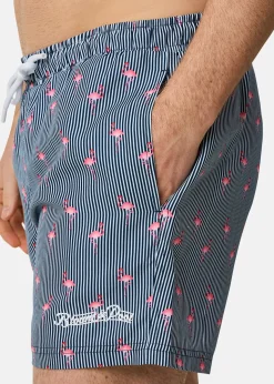 New Blount & Pool Beachshorts Navy Stripe Flamingo