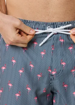 New Blount & Pool Beachshorts Navy Stripe Flamingo