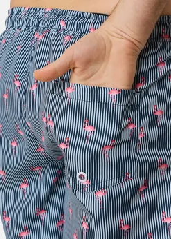 New Blount & Pool Beachshorts Navy Stripe Flamingo