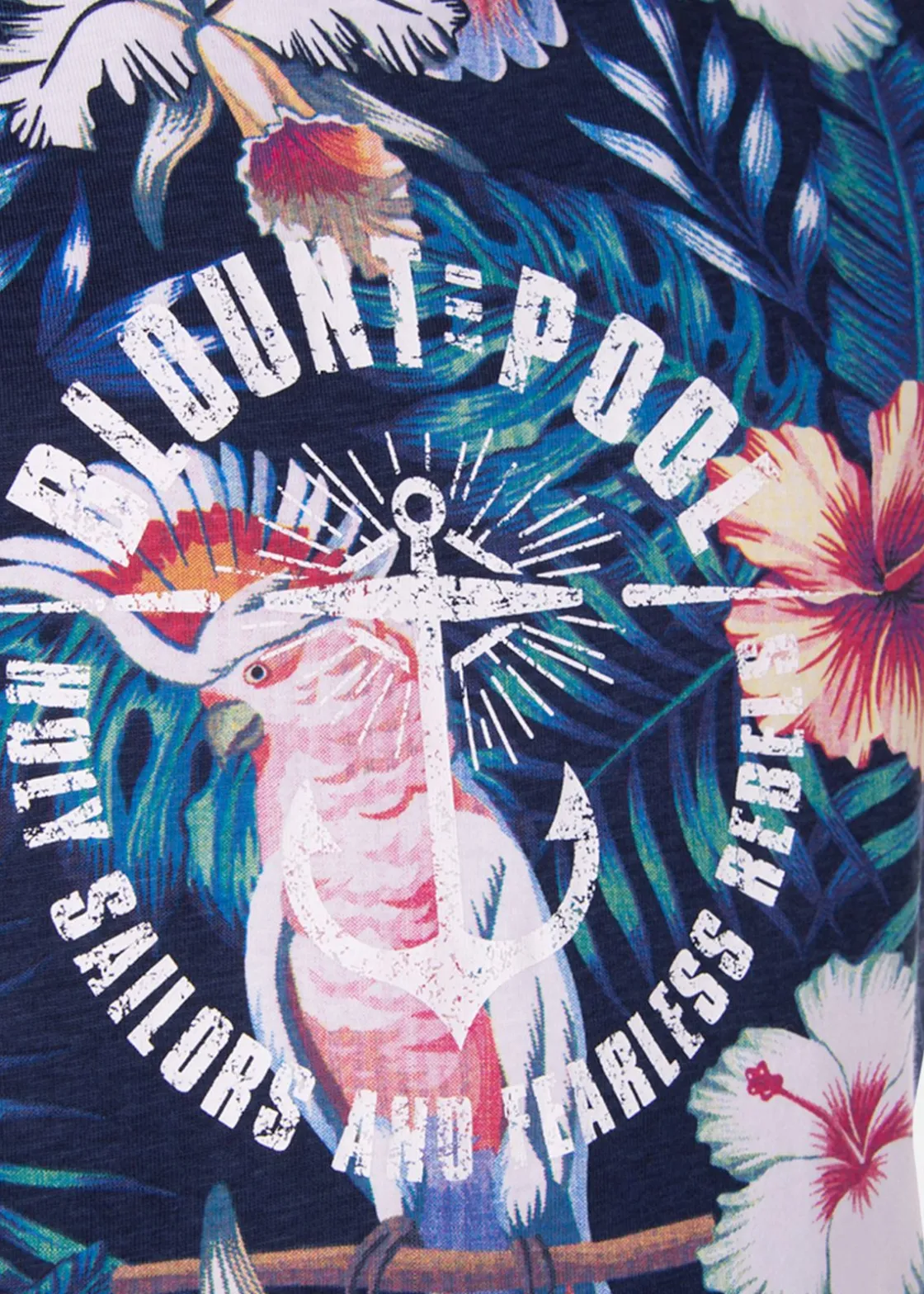Hot Blount & Pool Hawaii Tee JR Navy Kakadua Flower