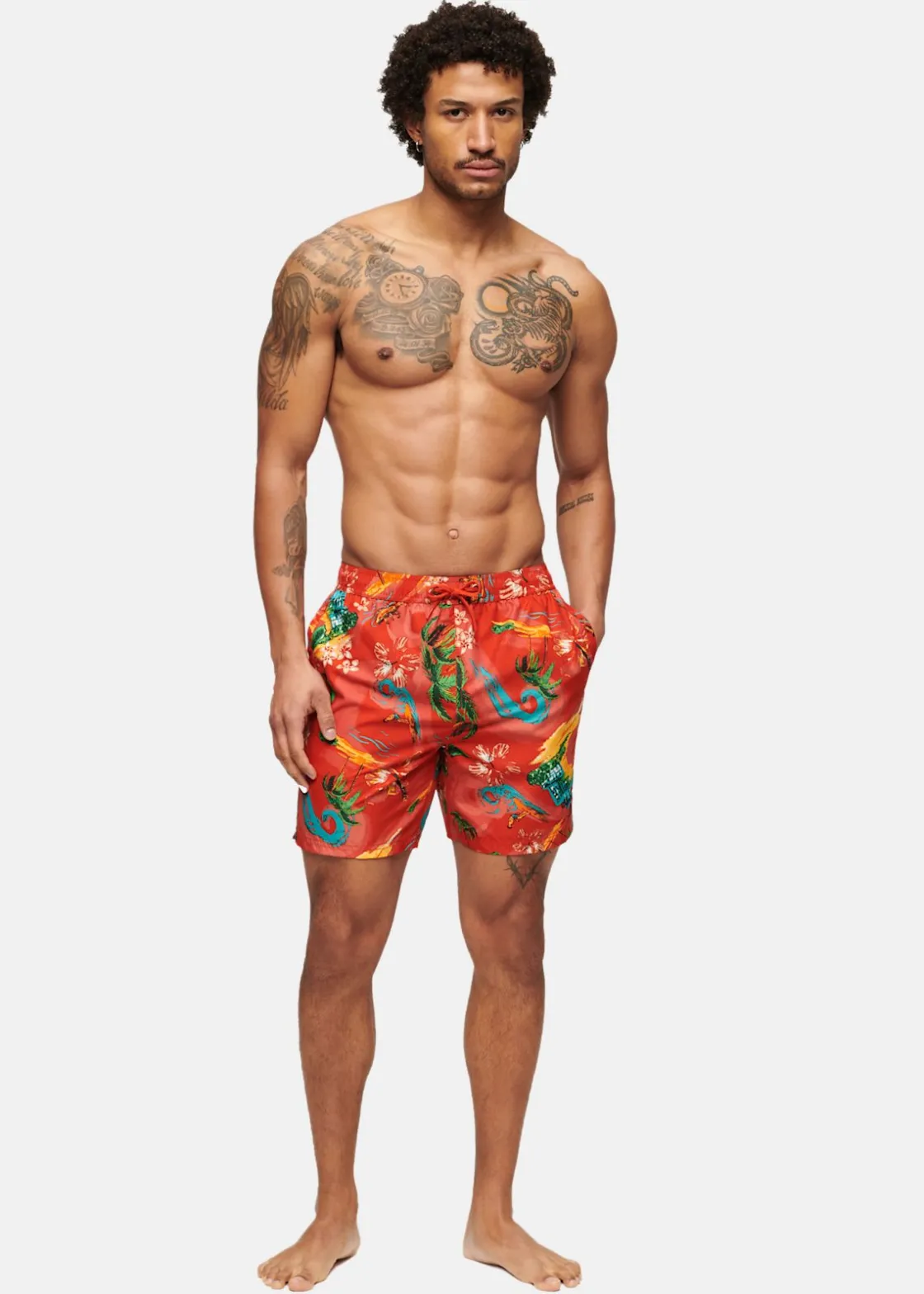 Superdry HAWAIIAN PRINT 17" SWIM SHORT Waikiki Red