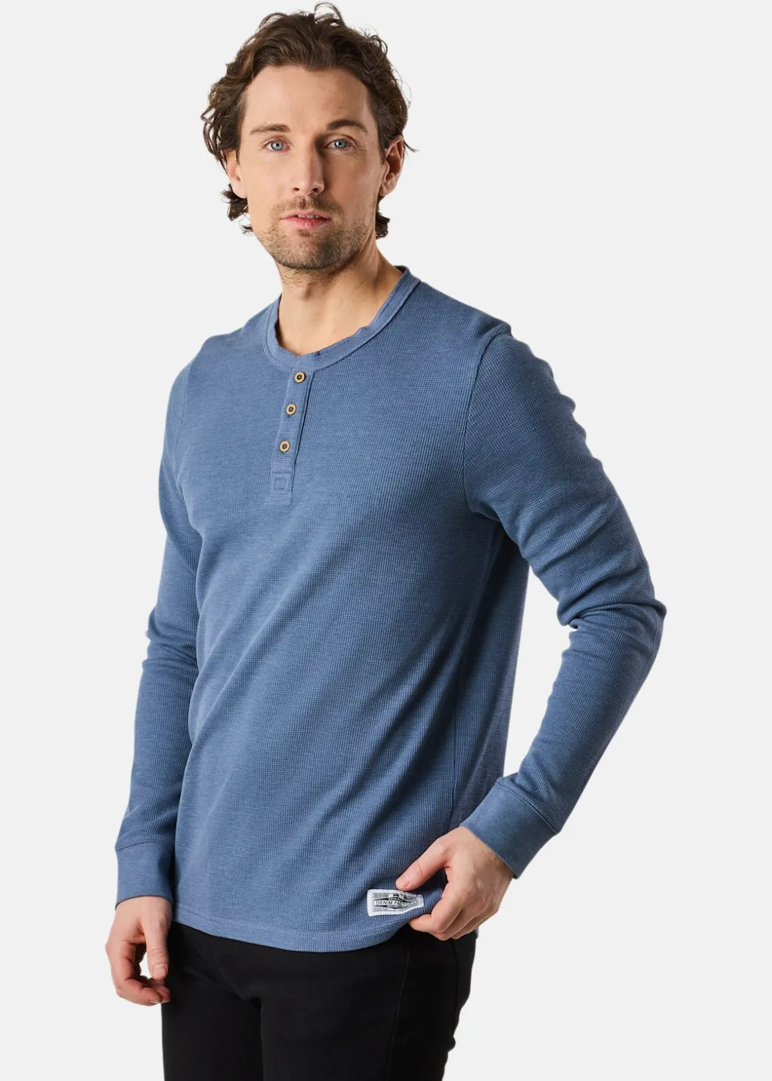 Discount Denim Factory Henley Shirt Denim Blue
