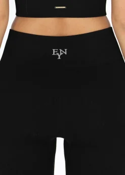 Discount Ellen New York High Waist Rib Seamless Short Tights Black