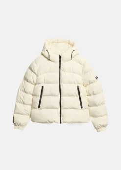 Discount Superdry Hooded Sports Puffer Jacket Off White