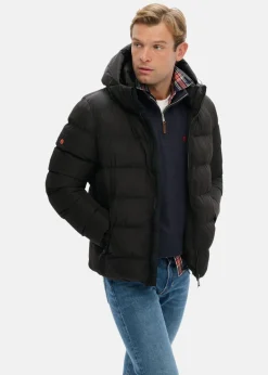 New Superdry HOODED SPORTS PUFFER JACKET Black/Black