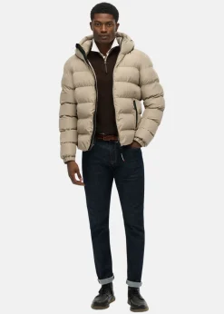 Outlet Superdry HOODED SPORTS PUFFER JACKET Winter Twig Beige