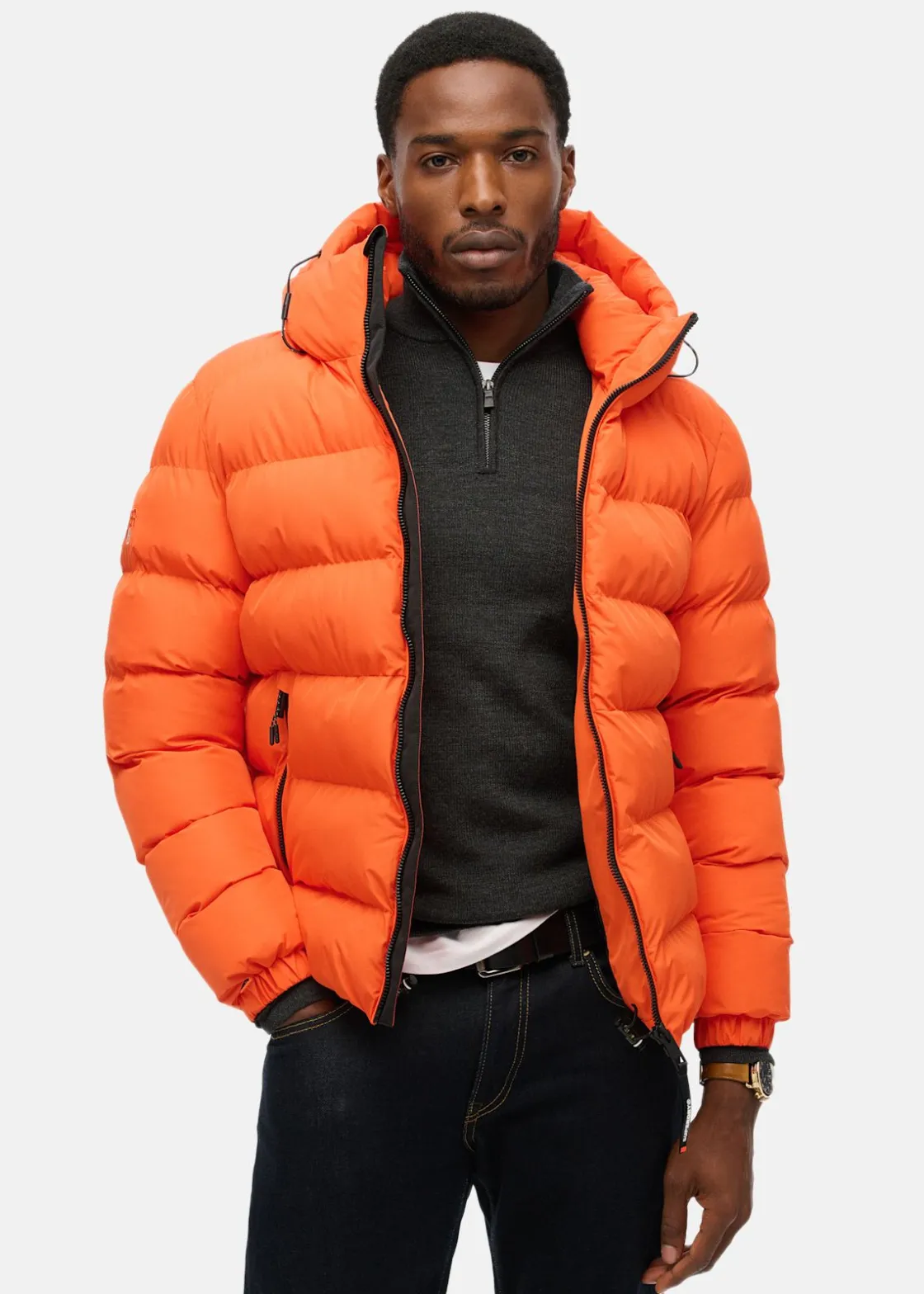 Sale Superdry HOODED SPORTS PUFFER JACKET Flame Orange