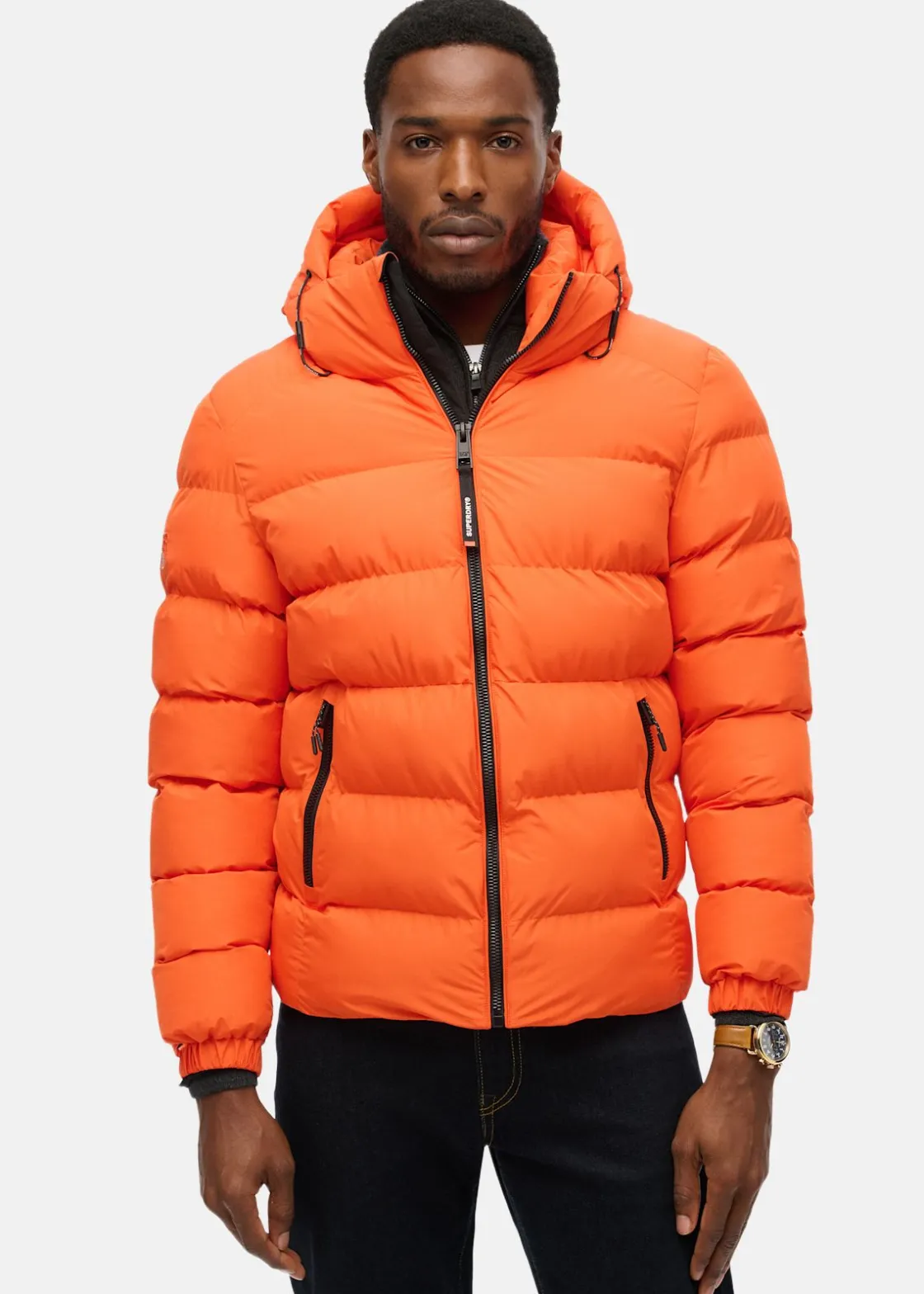 Sale Superdry HOODED SPORTS PUFFER JACKET Flame Orange