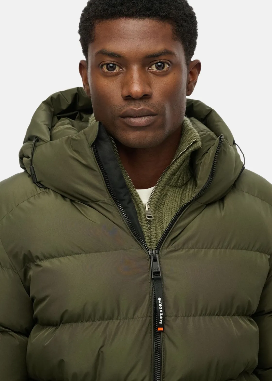 New Superdry HOODED SPORTS PUFFER JACKET Army Khaki/Army Khaki