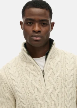 Best Superdry JACOB CABLE KNIT HALF ZIP Ecru