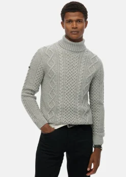 Superdry JACOB CABLE ROLL NECK JUMPER MID GREY