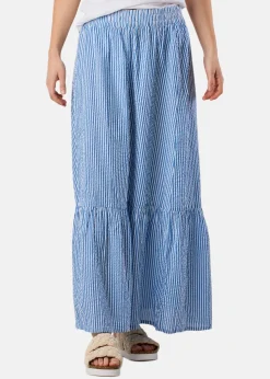 Sale Seaside Marina Seersucker Long Skirt W Blue Stripe