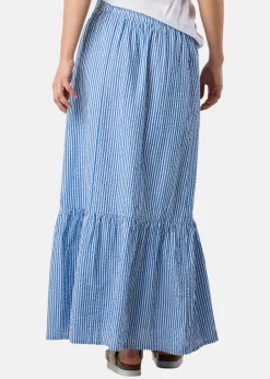 Sale Seaside Marina Seersucker Long Skirt W Blue Stripe