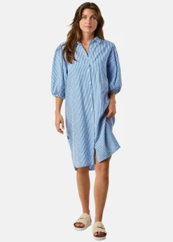 New Seaside Marina Seersucker Oversized Shirt W Blue Stripe