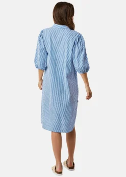 New Seaside Marina Seersucker Oversized Shirt W Blue Stripe