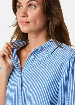 New Seaside Marina Seersucker Oversized Shirt W Blue Stripe