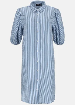 New Seaside Marina Seersucker Oversized Shirt W Blue Stripe