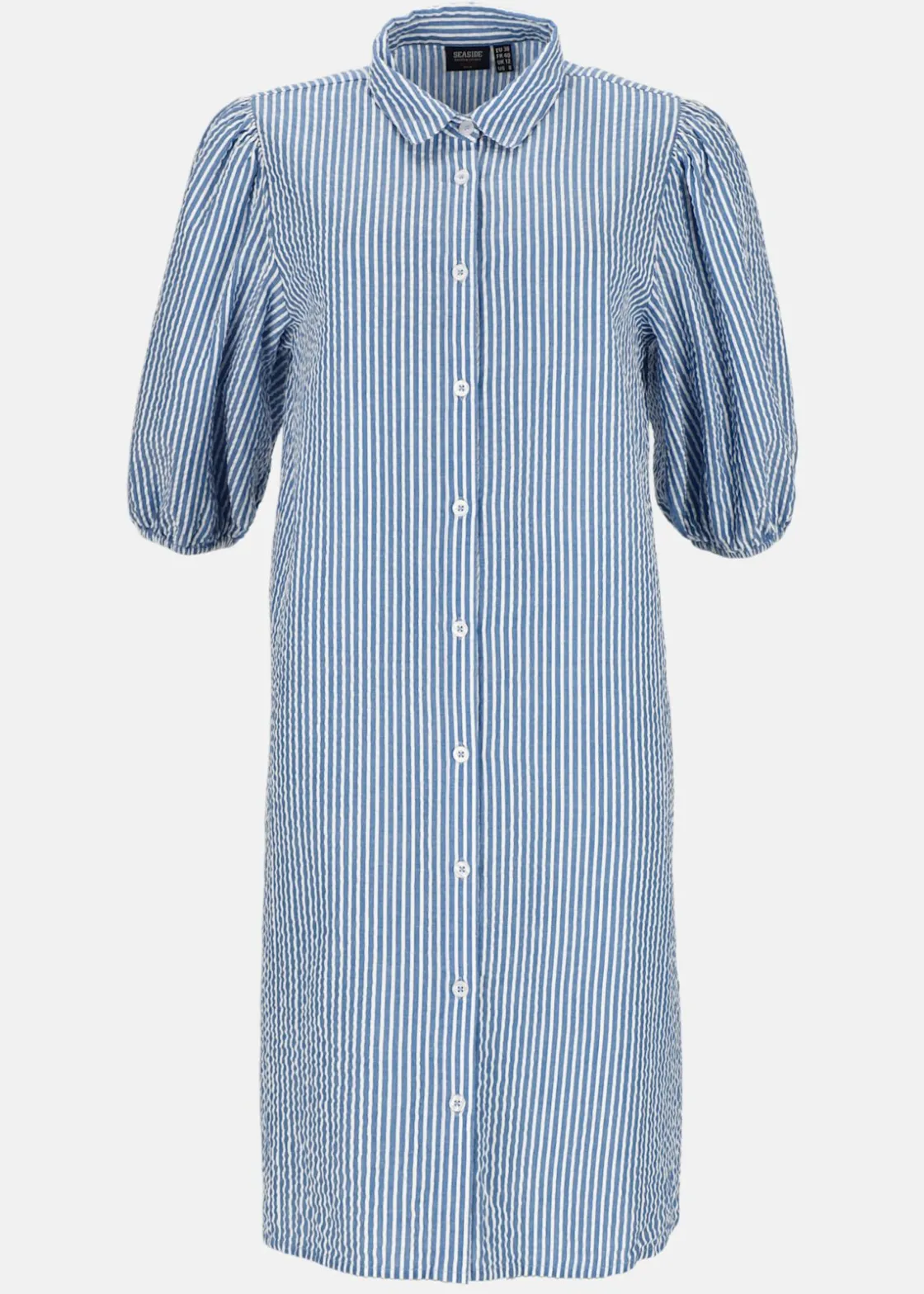 New Seaside Marina Seersucker Oversized Shirt W Blue Stripe