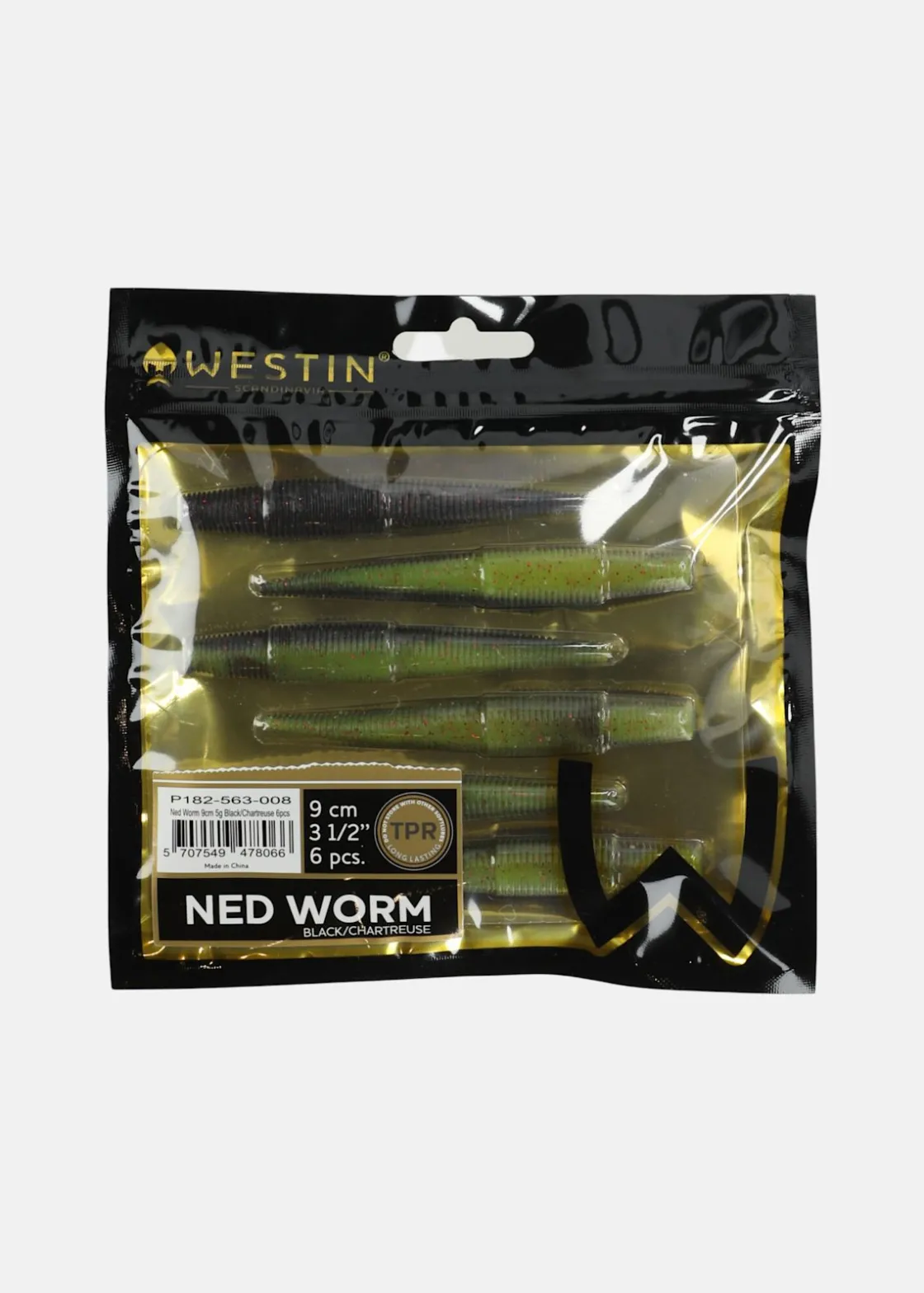 Hot Westin Ned Worm Black/Chartreuse