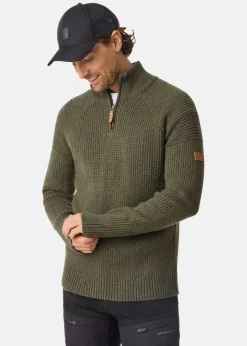 Clearance Swedemount Nordkap Wool Sweater Half Zip Olive Melange