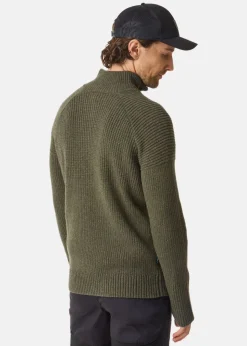 Clearance Swedemount Nordkap Wool Sweater Half Zip Olive Melange