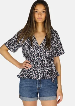 Seaside Sankt Claud Wrap Top W Navy Flower