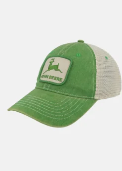 Discount John Deere Stone Washed Logo Mens Cap Ivo Ivory/Dark green