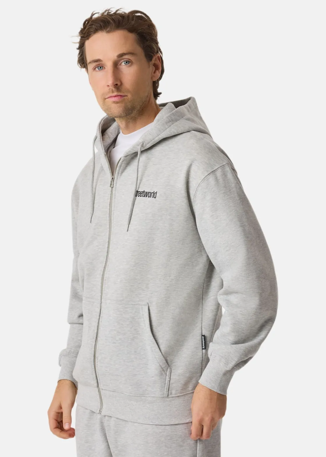 Discount Streetworld Classic Zip Hoodie L Grey Mel