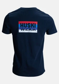 Discount Huski Wear Striped Logo Tee Navy Blue