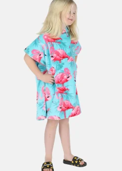 Hot Blount & Pool Tropical Beach Poncho Kids Turquoise Flamingo