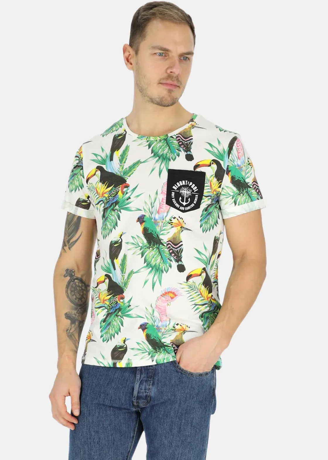 Hot Blount & Pool Tropical Pocket Tee White Kakadua