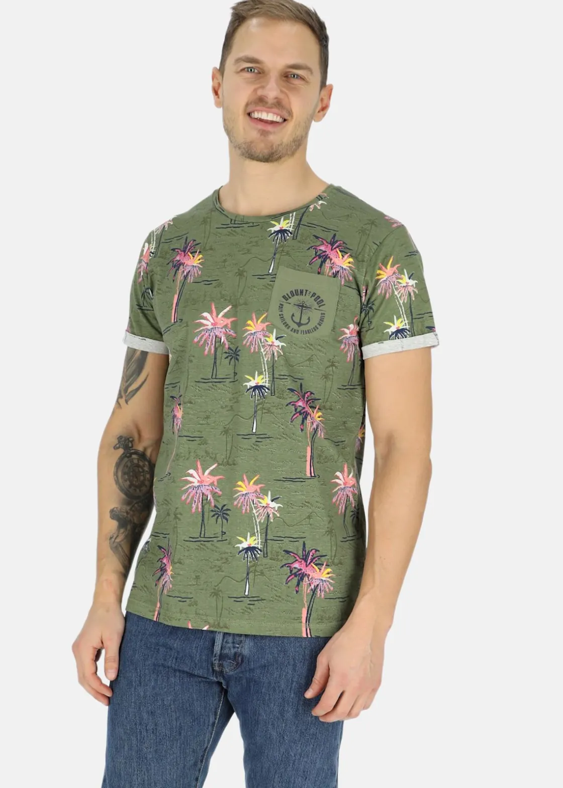 Online Blount & Pool Tropical Pocket Tee Olive Sea Palm