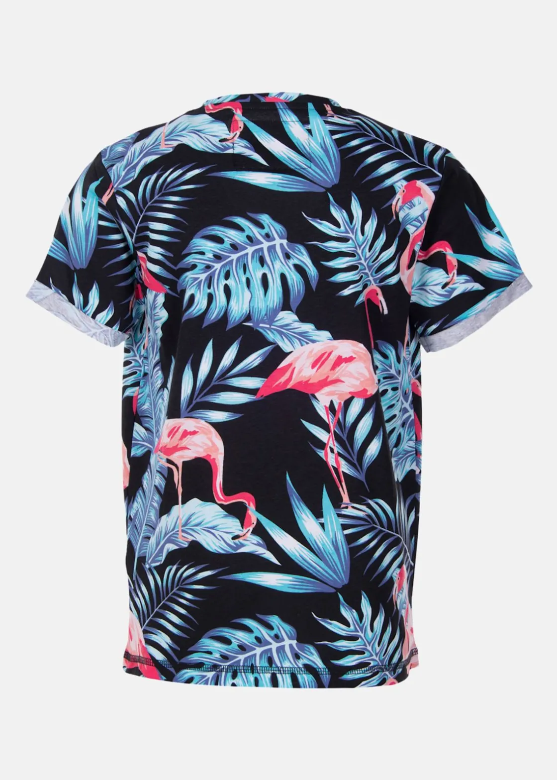 Hot Blount & Pool Tropical Tee JR Black Flamingo Leaf