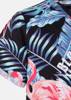 Hot Blount & Pool Tropical Tee JR Black Flamingo Leaf