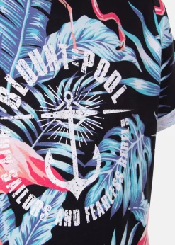 Hot Blount & Pool Tropical Tee JR Black Flamingo Leaf