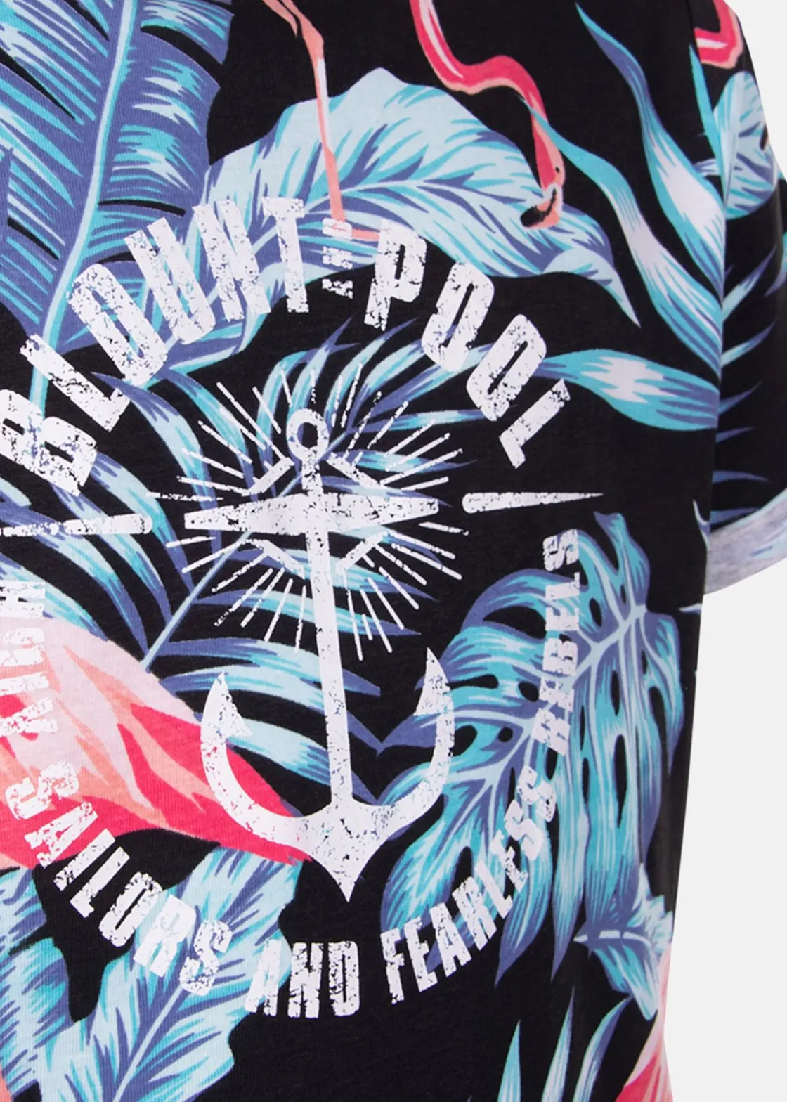 Hot Blount & Pool Tropical Tee JR Black Flamingo Leaf