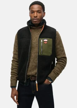 New Superdry VINTAGE RETRO FLEECE GILET Black