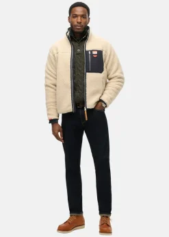 Superdry VINTAGE RETRO FULL ZIP FLEECE Oatmeal Beige